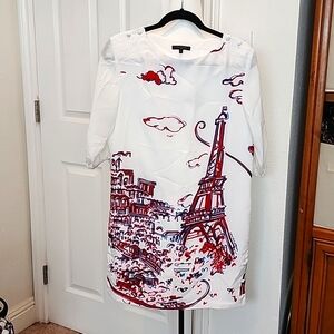 Unauthenticated Eiffel Tower motif dress. 100% Silk. Size L